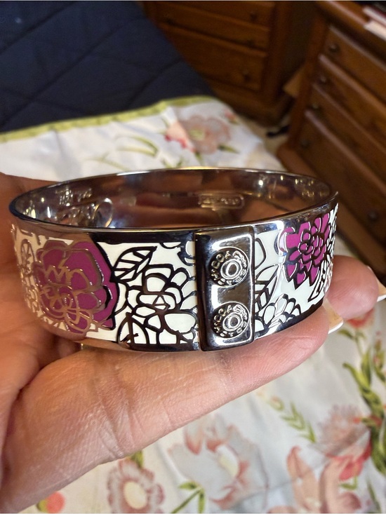 Coach | Jewelry | Coach White Enamel Bangle With Pink Floral Accents ...